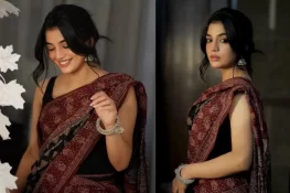 پرنٹڈ ساڑھی میں ملبوس لائبہ خان کی خوبصورت مسکراہٹ، مداح گرویدہ