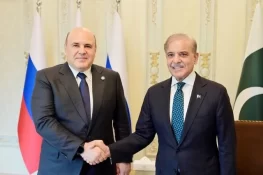 وزیراعظم شہباز شریف کی روسی ہم منصب سے ملاقات، دو طرفہ تعاون پر تبادلہ خیال