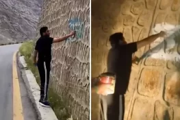 ہنزہ میں دیوار پر اسپرے پینٹ سے نام لکھنے والا سیاح مشکل میں پھنس گیا