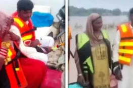 سیلاب بھی رکاوٹ نہ بن سکا: دولہا کشتی میں دلہن لے آیا