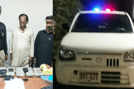 کراچی: پولیس لائٹ لگی گاڑی سے 11 کلو چرس برآمد، 2 ملزمان گرفتار